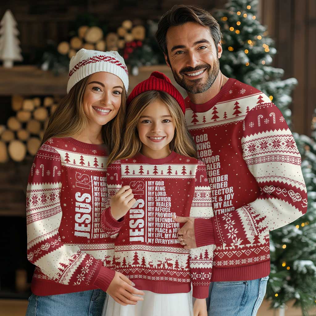 Jesus Is My Everything My God My Lord And Savior Christian Ugly Christmas Sweater TS11 Red Beige Print Your Wear