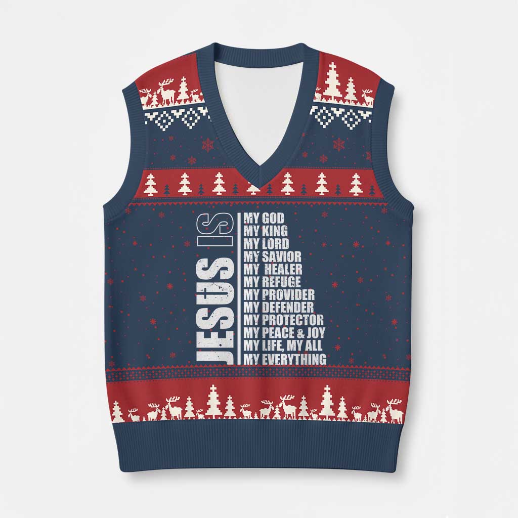 Jesus Is My Everything My God My Lord And Savior Christian V-Neck Knit Sweater Vest TS11 Navy Red Print Your Wear