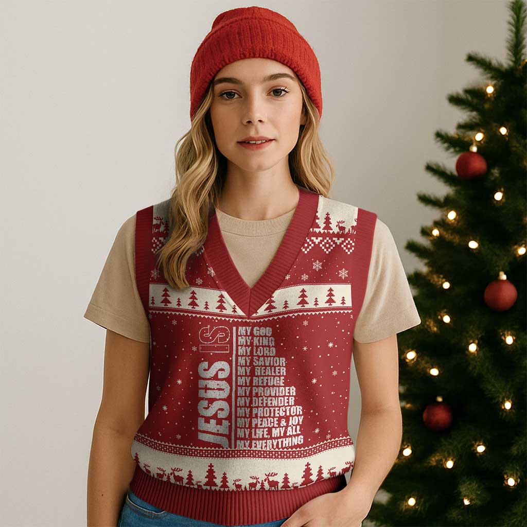 Jesus Is My Everything My God My Lord And Savior Christian V-Neck Knit Sweater Vest TS11 Red Beige Print Your Wear