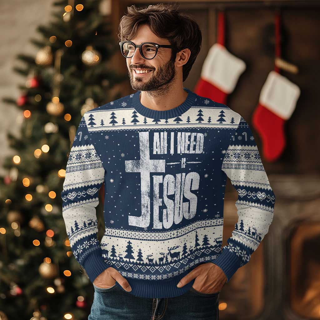 All I Need Is Jesus Ugly Christmas Sweater Christian Believer Faith God Religious TS11 Navy Beige Print Your Wear