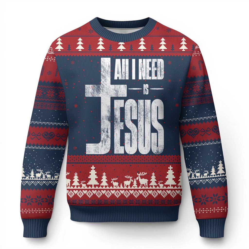 All I Need Is Jesus Ugly Christmas Sweater Christian Believer Faith God Religious TS11 Navy Red Print Your Wear