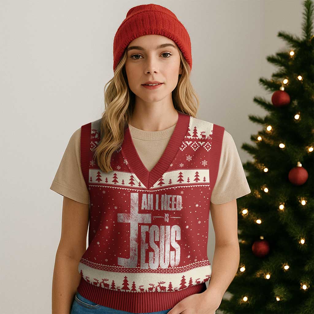 All I Need Is Jesus V-Neck Knit Sweater Vest Christian Believer Faith God Religious TS11 Red Beige Print Your Wear