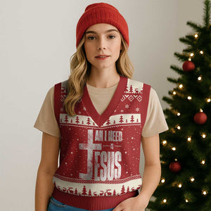 All I Need Is Jesus V-Neck Knit Sweater Vest Christian Believer Faith God Religious TS11 Red Beige Print Your Wear