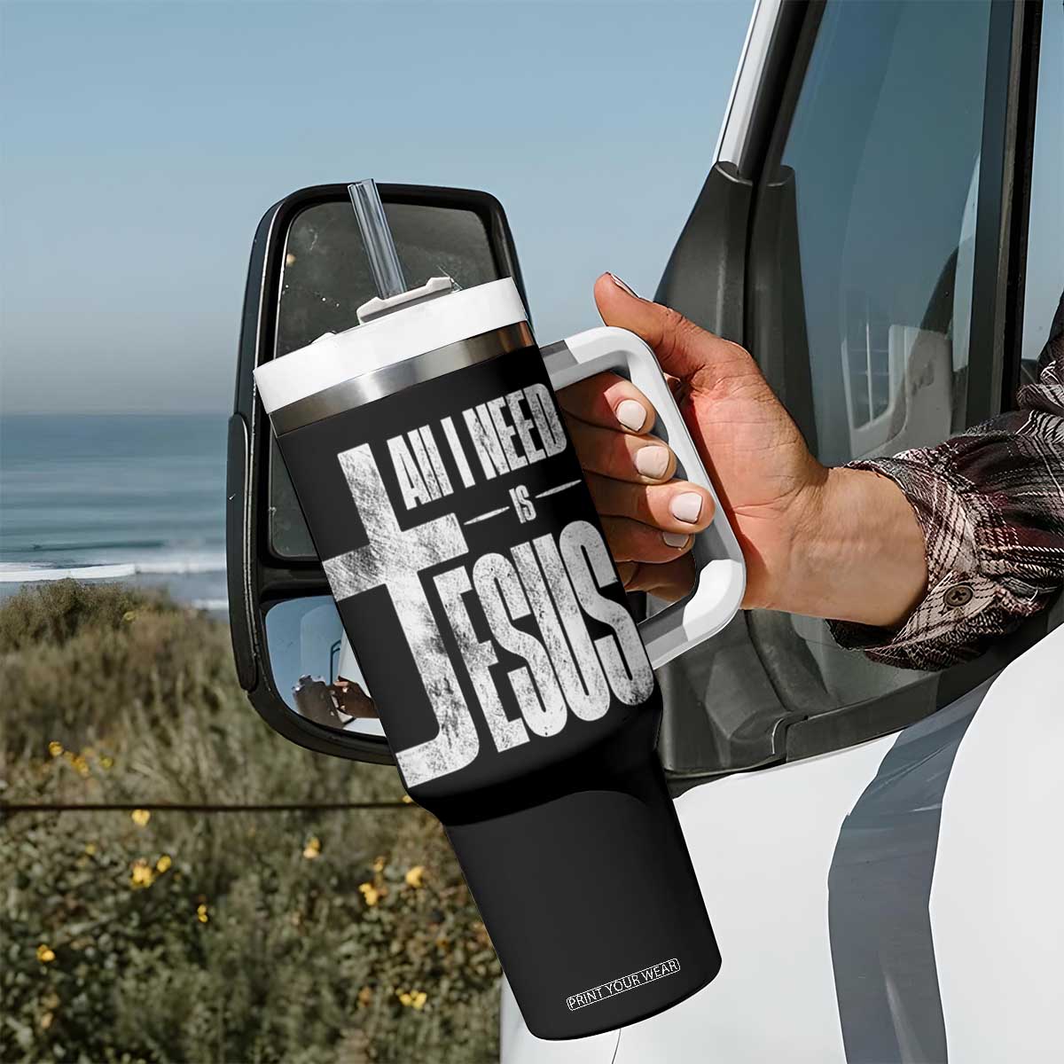 All I Need Is Jesus Tumbler With Handle Christian Believer Faith God Religious TS11 Print Your Wear