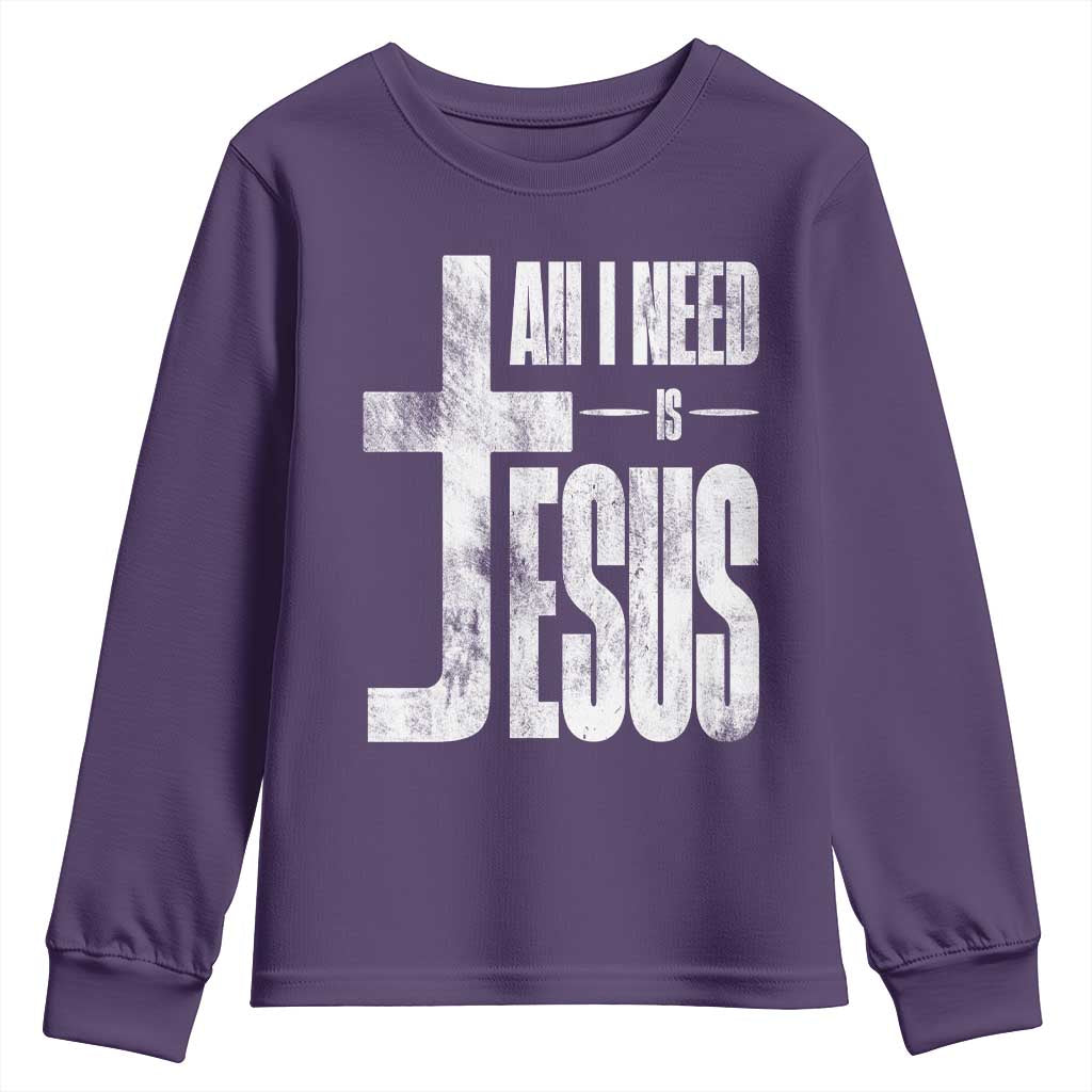 All I Need Is Jesus Youth Sweatshirt Christian Believer Faith God Religious TS11 Purple Print Your Wear