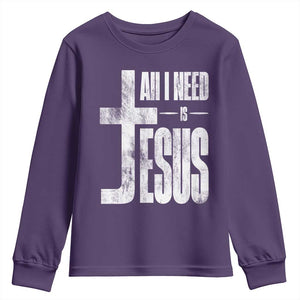 All I Need Is Jesus Youth Sweatshirt Christian Believer Faith God Religious TS11 Purple Print Your Wear