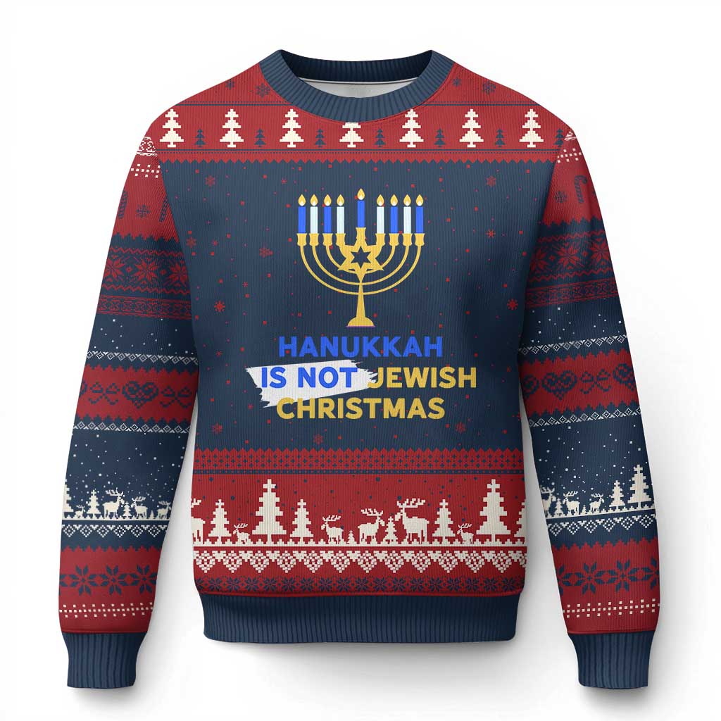 Funny Hanukkah Is Not Jewish Xmas Ugly Christmas Sweater Chanukah Menorah TS11 Navy Red Print Your Wear