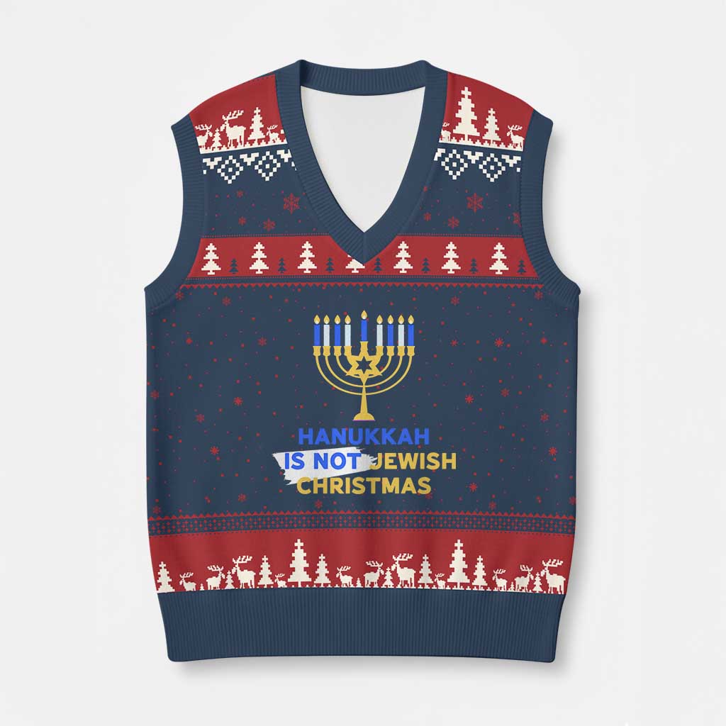 Funny Hanukkah Is Not Jewish Xmas V-Neck Knit Sweater Vest Chanukah Menorah TS11 Navy Red Print Your Wear