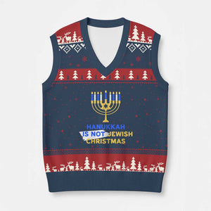 Funny Hanukkah Is Not Jewish Xmas V-Neck Knit Sweater Vest Chanukah Menorah TS11 Navy Red Print Your Wear