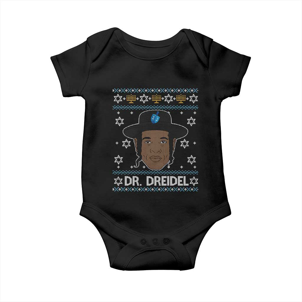 Funny Hanukkah Dreidel Baby Onesie Dr Dreidel Chanukah Rapper DJ TS11 Black Print Your Wear