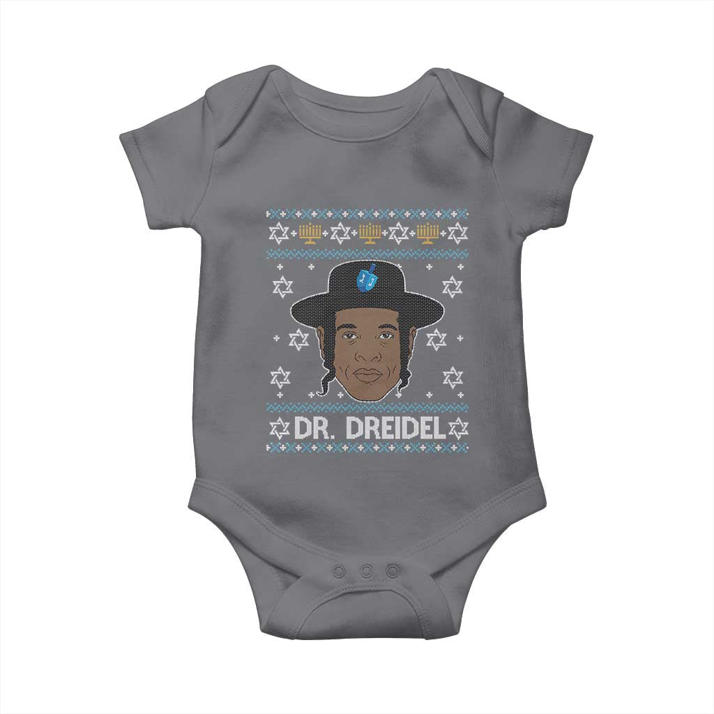 Funny Hanukkah Dreidel Baby Onesie Dr Dreidel Chanukah Rapper DJ TS11 Charcoal Print Your Wear