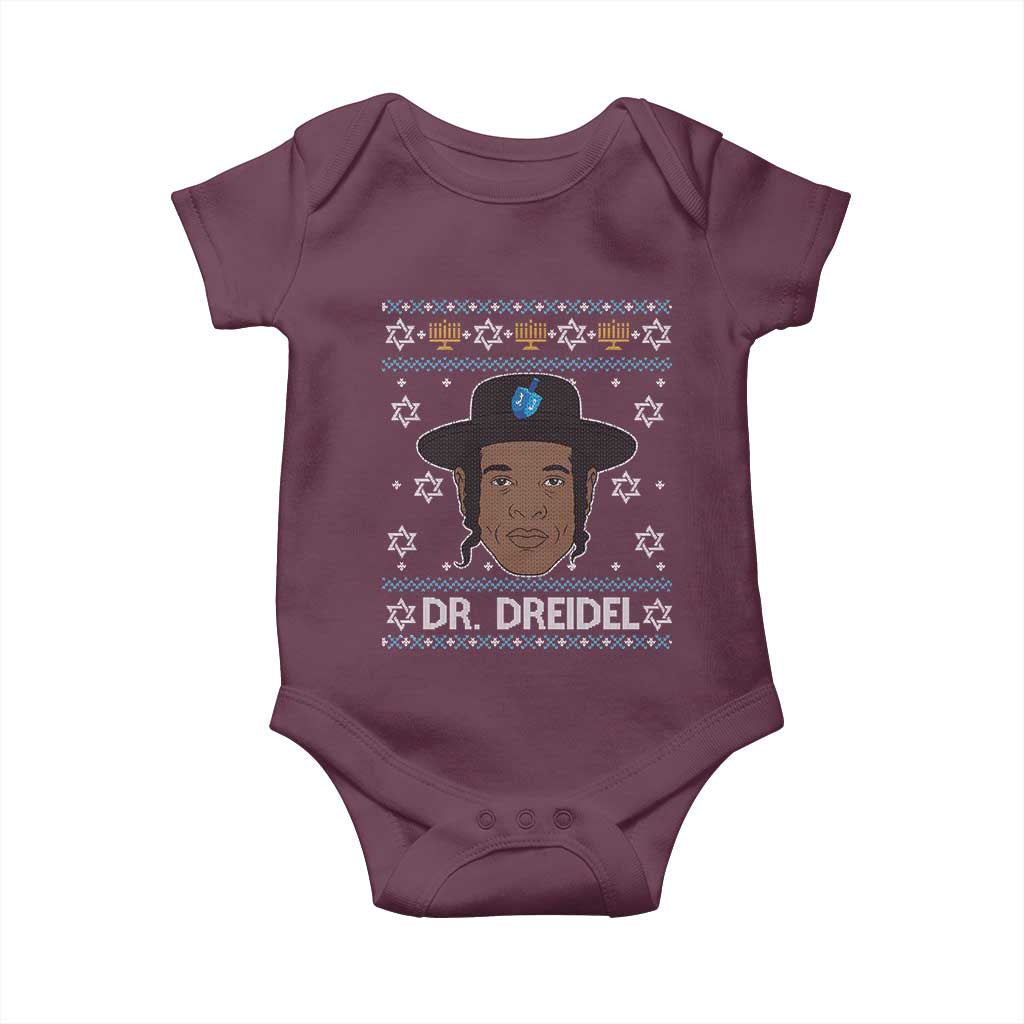 Funny Hanukkah Dreidel Baby Onesie Dr Dreidel Chanukah Rapper DJ TS11 Maroon Print Your Wear
