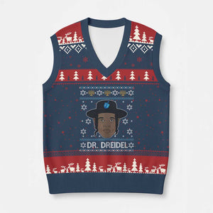 Funny Hanukkah Dreidel V-Neck Knit Sweater Vest Dr Dreidel Chanukah Rapper DJ TS11 Navy Red Print Your Wear