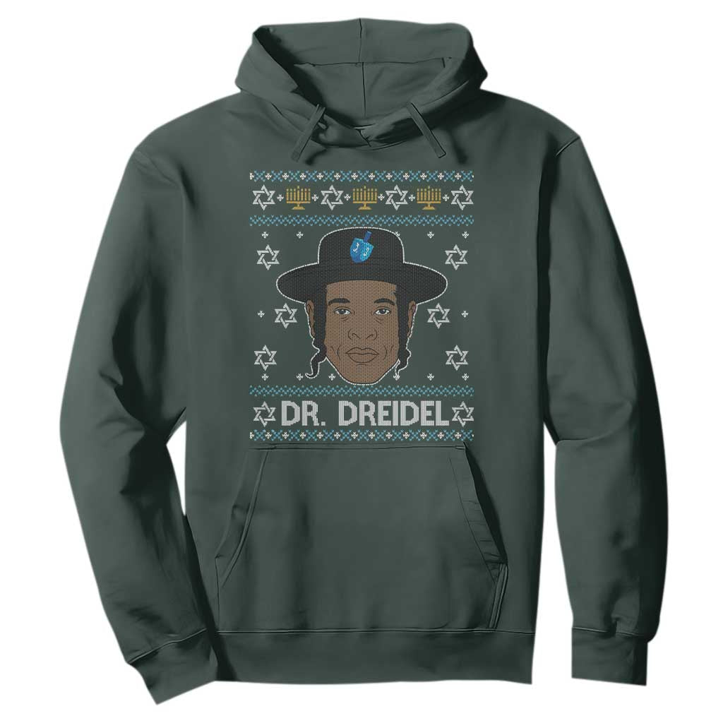 Funny Hanukkah Dreidel Hoodie Dr Dreidel Chanukah Rapper DJ TS11 Dark Forest Green Print Your Wear