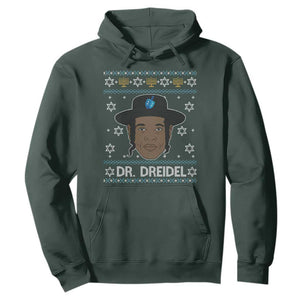 Funny Hanukkah Dreidel Hoodie Dr Dreidel Chanukah Rapper DJ TS11 Dark Forest Green Print Your Wear