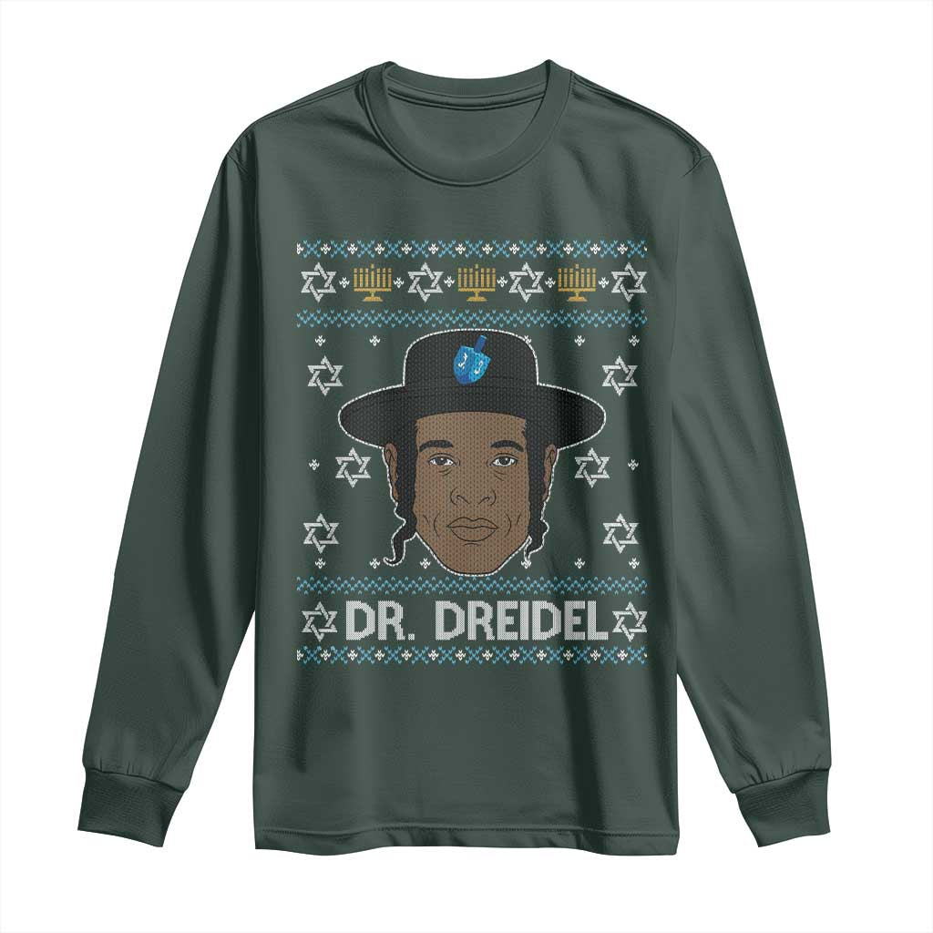 Funny Hanukkah Dreidel Long Sleeve Shirt Dr Dreidel Chanukah Rapper DJ TS11 Dark Forest Green Print Your Wear
