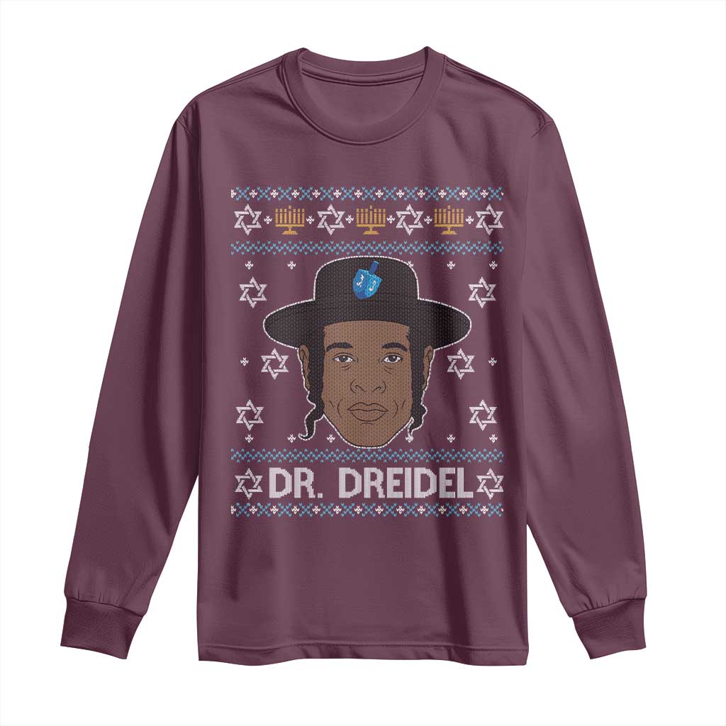 Funny Hanukkah Dreidel Long Sleeve Shirt Dr Dreidel Chanukah Rapper DJ TS11 Maroon Print Your Wear