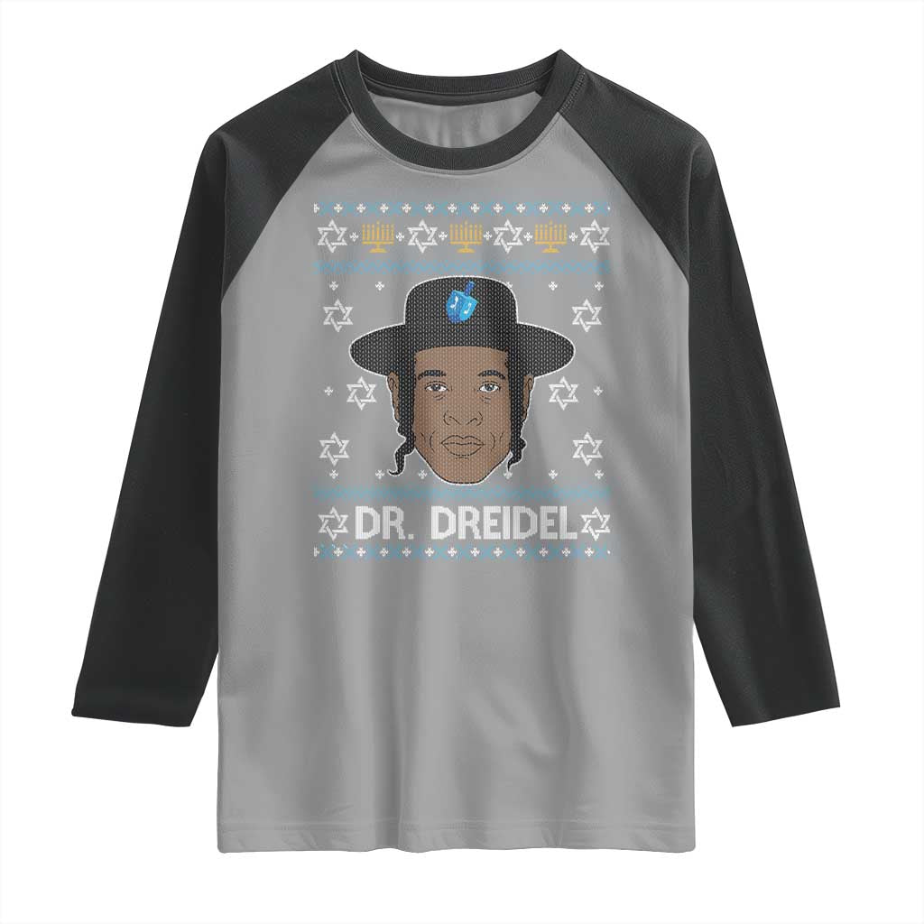 Funny Hanukkah Dreidel Raglan Shirt Dr Dreidel Chanukah Rapper DJ TS11 Sport Gray Black Print Your Wear