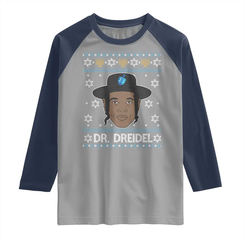 Funny Hanukkah Dreidel Raglan Shirt Dr Dreidel Chanukah Rapper DJ TS11 Sport Gray Navy Print Your Wear