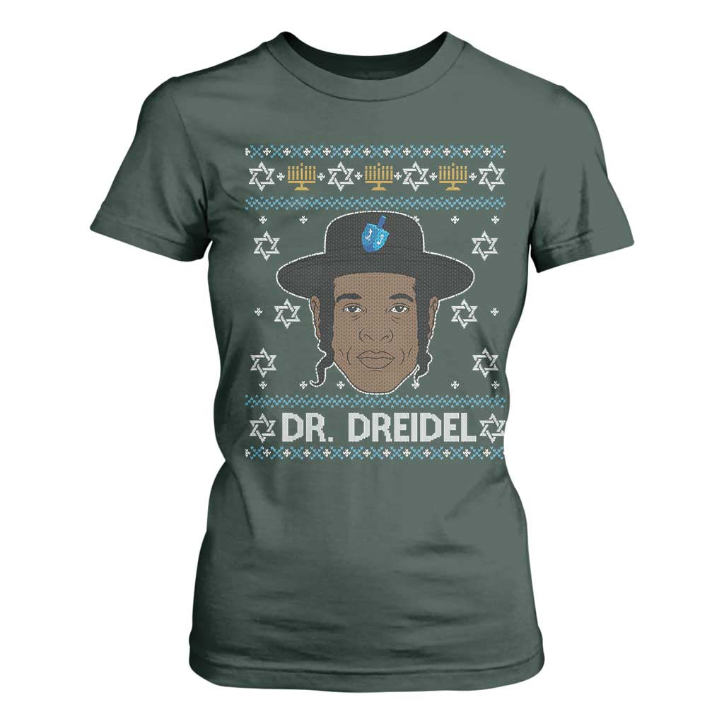Funny Hanukkah Dreidel T Shirt For Women Dr Dreidel Chanukah Rapper DJ TS11 Dark Forest Green Print Your Wear