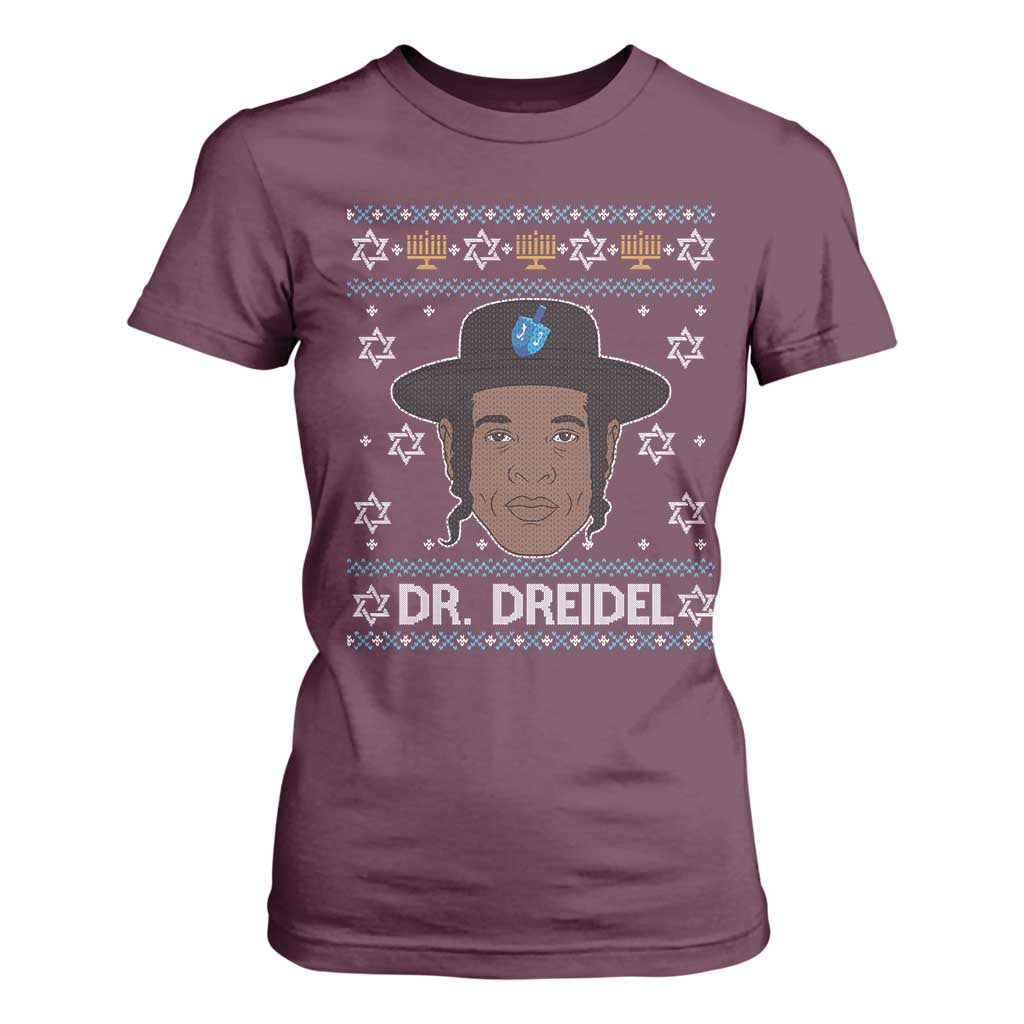 Funny Hanukkah Dreidel T Shirt For Women Dr Dreidel Chanukah Rapper DJ TS11 Maroon Print Your Wear