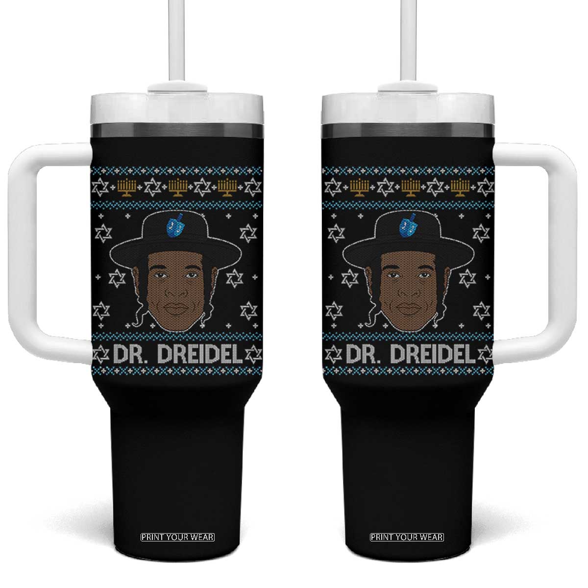 Funny Hanukkah Dreidel Tumbler With Handle Dr Dreidel Chanukah Rapper DJ TS11 One Size: 40 oz Black Print Your Wear