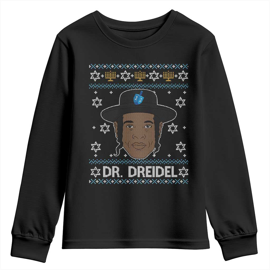 Funny Hanukkah Dreidel Youth Sweatshirt Dr Dreidel Chanukah Rapper DJ TS11 Black Print Your Wear