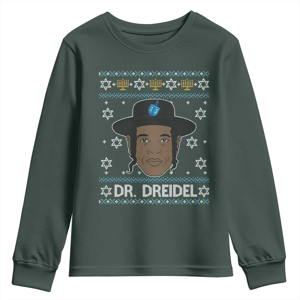 Funny Hanukkah Dreidel Youth Sweatshirt Dr Dreidel Chanukah Rapper DJ TS11 Dark Forest Green Print Your Wear