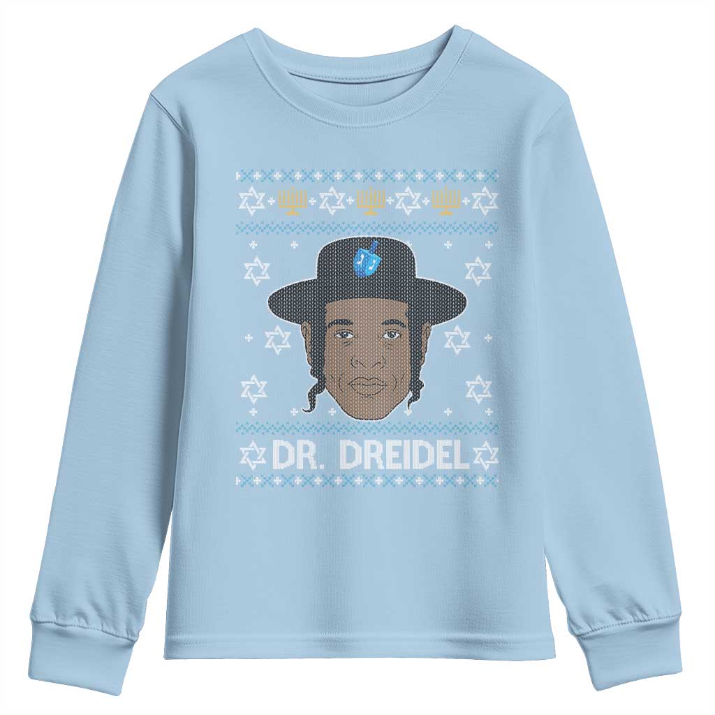 Funny Hanukkah Dreidel Youth Sweatshirt Dr Dreidel Chanukah Rapper DJ TS11 Light Blue Print Your Wear