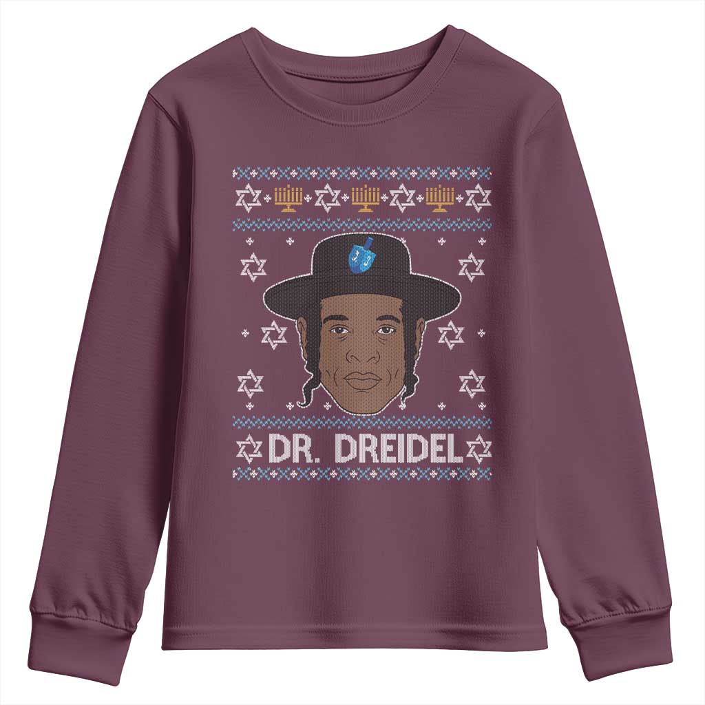 Funny Hanukkah Dreidel Youth Sweatshirt Dr Dreidel Chanukah Rapper DJ TS11 Maroon Print Your Wear