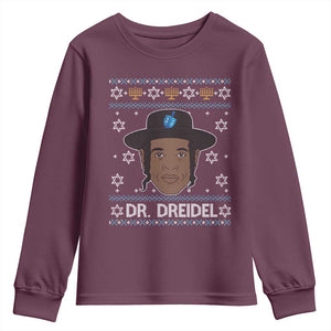 Funny Hanukkah Dreidel Youth Sweatshirt Dr Dreidel Chanukah Rapper DJ TS11 Maroon Print Your Wear