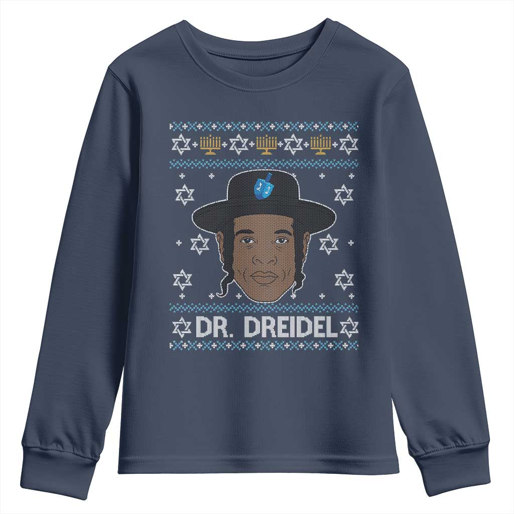 Funny Hanukkah Dreidel Youth Sweatshirt Dr Dreidel Chanukah Rapper DJ TS11 Navy Print Your Wear