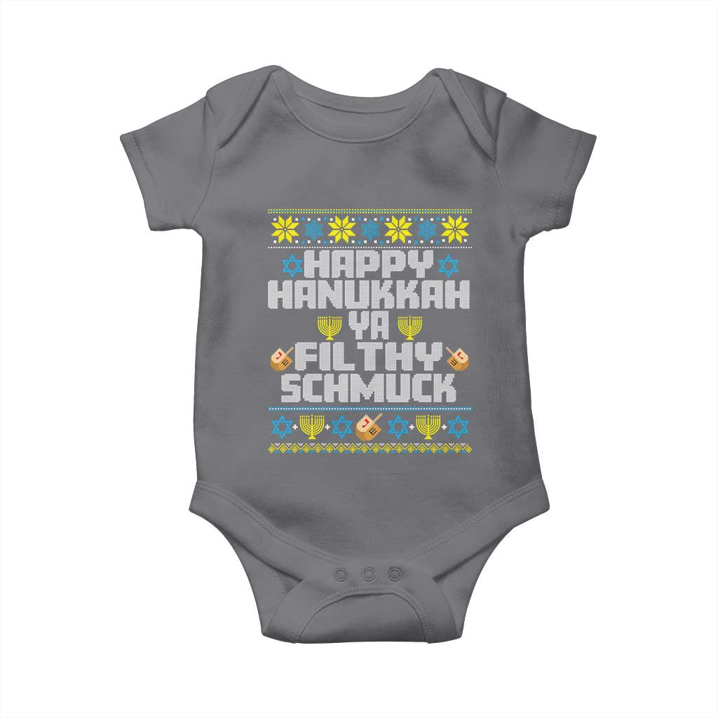 Happy Hanukkah Ya Filthy Schmuck Baby Onesie Funny Hanukkah Christmas Movie TS11 Charcoal Print Your Wear