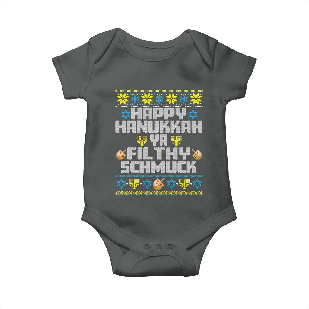 Happy Hanukkah Ya Filthy Schmuck Baby Onesie Funny Hanukkah Christmas Movie TS11 Dark Heather Print Your Wear