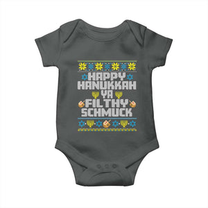 Happy Hanukkah Ya Filthy Schmuck Baby Onesie Funny Hanukkah Christmas Movie TS11 Dark Heather Print Your Wear