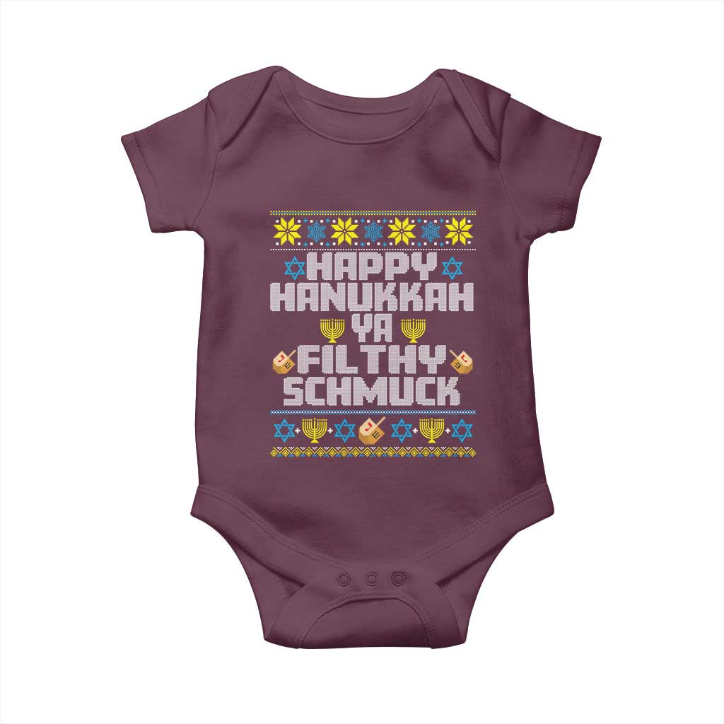 Happy Hanukkah Ya Filthy Schmuck Baby Onesie Funny Hanukkah Christmas Movie TS11 Maroon Print Your Wear