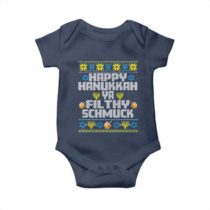 Happy Hanukkah Ya Filthy Schmuck Baby Onesie Funny Hanukkah Christmas Movie TS11 Navy Print Your Wear