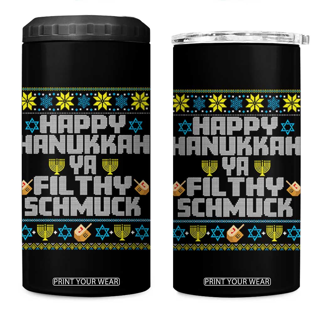 Happy Hanukkah Ya Fithy Schmuck 4 in 1 Can Cooler Tumbler Funny Hanukkah Christmas Movie TS11 One Size: 16 oz Black Print Your Wear