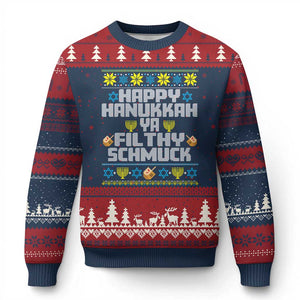 Happy Hanukkah Ya Filthy Schmuck Ugly Christmas Sweater Funny Hanukkah Xmas Movie TS11 Navy Red Print Your Wear