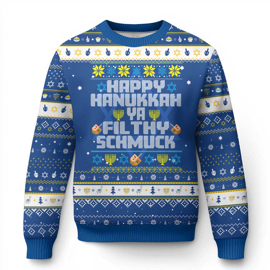 Happy Hanukkah Ya Filthy Schmuck Hanukkah Ugly Sweater Funny Hanukkah Christmas Movie TS11 Blue White Print Your Wear