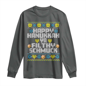 Happy Hanukkah Ya Filthy Schmuck Long Sleeve Shirt Funny Hanukkah Christmas Movie TS11 Dark Heather Print Your Wear