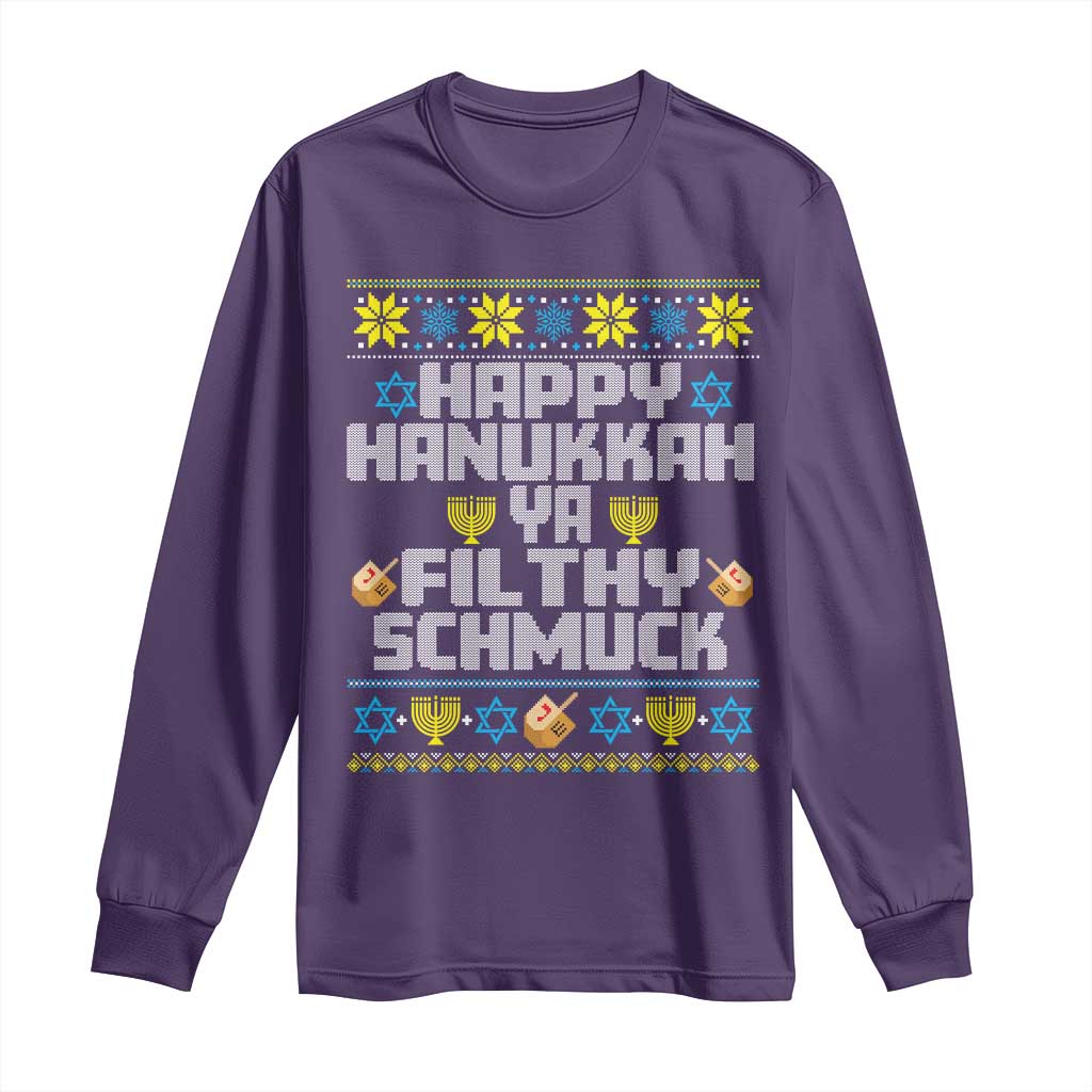 Happy Hanukkah Ya Filthy Schmuck Long Sleeve Shirt Funny Hanukkah Christmas Movie TS11 Purple Print Your Wear