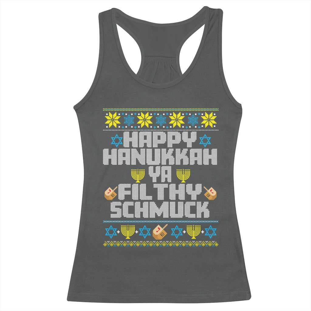 Happy Hanukkah Ya Filthy Schmuck Racerback Tank Top Funny Hanukkah Christmas Movie TS11 Dark Heather Print Your Wear