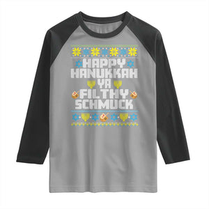 Happy Hanukkah Ya Filthy Schmuck Raglan Shirt Funny Hanukkah Christmas Movie TS11 Sport Gray Black Print Your Wear
