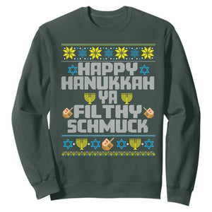 Happy Hanukkah Ya Filthy Schmuck Sweatshirt Funny Hanukkah Christmas Movie TS11 Dark Forest Green Print Your Wear