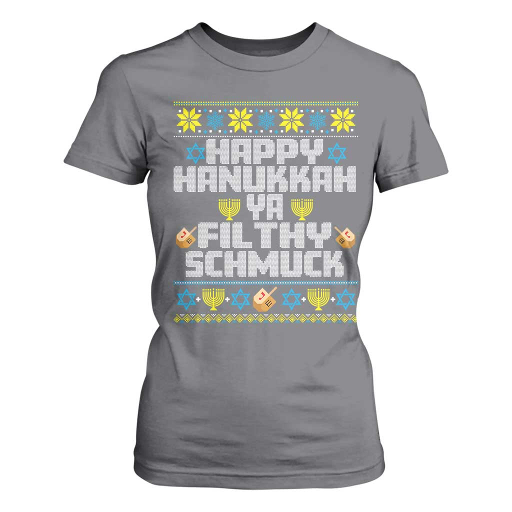 Happy Hanukkah Ya Fithy Schmuck T Shirt For Women Funny Hanukkah Christmas Movie TS11 Charcoal Print Your Wear