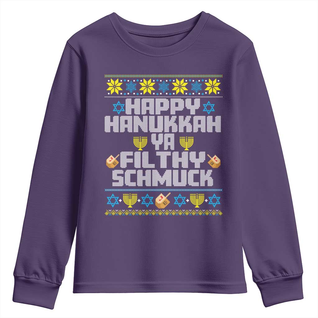 Happy Hanukkah Ya Filthy Schmuck Youth Sweatshirt Funny Hanukkah Christmas Movie TS11 Purple Print Your Wear
