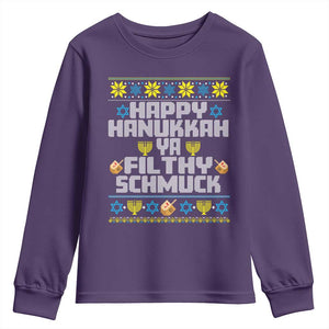 Happy Hanukkah Ya Filthy Schmuck Youth Sweatshirt Funny Hanukkah Christmas Movie TS11 Purple Print Your Wear
