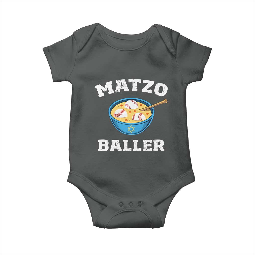 Funny Hanukkah Baseball Baby Onesie Matzo Baller Matzah Ball Jewish Chanukah Sports Lover TS11 Dark Heather Print Your Wear