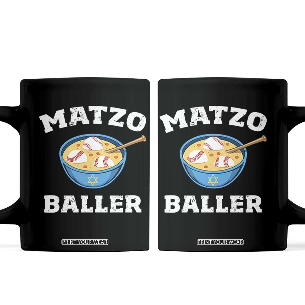 Funny Hanukkah Baseball Coffee Mug Matzo Baller Matzah Ball Jewish Chanukah Sports Lover TS11 Black Print Your Wear